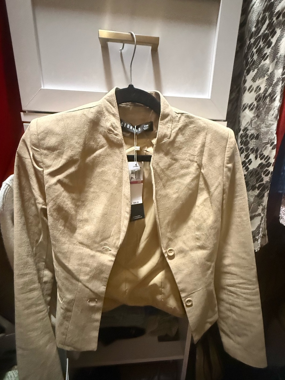 NWT! Lioness Cropped Collarless Jacket in Light Tan